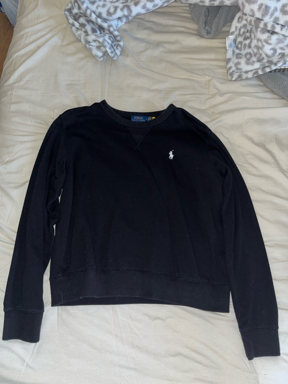 Ralph Lauren Black Crewneck Sweater with White Pony Logo